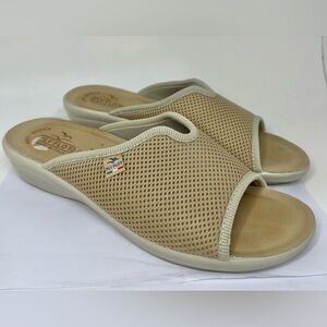 Fly Flot Mesh Wedge Sandals Tan Slip On Anti Shock